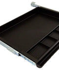 Front view of Pencil Drawer by NYCCO Underdesk Drawer 23 Inch Wide - Ball-Bearing Slides - Black, showing compartments