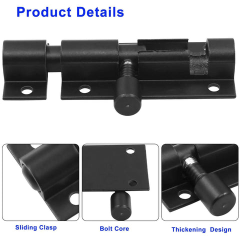 Detailed view of Two Pack 2 Inch Barrel Bolt Latches, Heavy Duty Sliding Door Locks Made From Aluminum Alloy, Easy Install, Black
