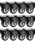 12 Pack 2 Inch Rigid Caster Wheels Non Swivel All Black Polyurethane Heavy Duty Non Marking Quiet 150 Lb Load Capacity