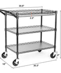 Heavy Duty Utility Cart With 990 Lbs Capacity, 3 Tier Rolling Kitchen Cart On Wheels, Commercial Grade Metal Serving Cart, Black Finish