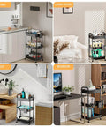 3 Tier Rolling Utility Cart With Drawer On Wheels For Kitchen Bathroom Living Room And Office Must Have Space Saving Multi Functional Storage Organizer Black By REBECAT in different room settings