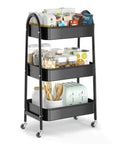 Versatile 3 Tier Rolling Cart With Mesh Baskets Lockable Wheels Metal Storage Cart For Kitchen Office Garage Living Room