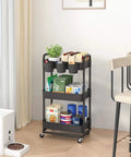 3 Tier Rolling Storage Cart With Lockable Wheels And Extra Hanging Cups For Kitchen, Bathroom, Living Room Or Office Black Heavy Duty Iron Frame, Sturdy Plastic Trays, Smooth Rolling, Easy Assembly By JIUYOTREE
