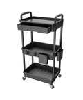 3 Tier Rolling Utility Cart With Drawer on wheels, black, multi-functional storage organizer for kitchen, bathroom, office REBECAT