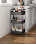 3 Tier Rolling Utility Cart With Caster Wheels Four Wheels Two Lockable For Kitchen And Bathroom Super Handy