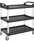 Heavy Duty Three Tier Rolling Utility Cart With Four Anti Tangling Lockable Quiet Casters And 540 Pound Capacity For Restaurant Office Warehouse Hotel And School Use Black 40 Inch Long By 19.5 Inch Wide By 37.8 Inch High