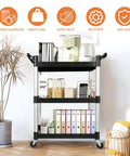 Built To Haul 3 Tier Utility Cart On Wheels With 510 Lb Capacity For Kitchen Office And Warehouse, shown with books and appliances.