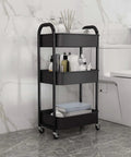 3 Tier Rolling Utility Cart With Caster Wheels Four Wheels Two Lockable For Kitchen And Bathroom Super Handy For Trays Towels