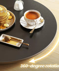 31.5 Inch Lazy Susan Turntable with 360 Degree Rotation, sintered stone surface with coffee and pancakes, ideal for kitchen use.