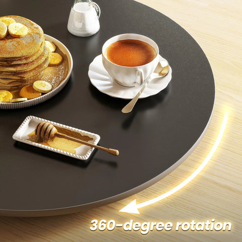 31.5 Inch Lazy Susan Turntable with 360 Degree Rotation, sintered stone surface with coffee and pancakes, ideal for kitchen use.