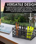 Stainless Steel Utensil Basket, Dishwasher, Flatware Basket, 4-Compartment, Black, on Desk with Office Supplies