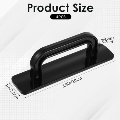 Black 4-inch self-stick handle with dimensions for cabinets, part of Four Pack Adhesive Cabinet Handles Self Stick Drawer Pulls No Drill Black 4 Inch Stick On Handles.