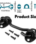 (2 Pack) Privacy Hook and Eye Latch for Barn Door, Stainless Steel Gate Latch Barn Door Lock in black, with screws, 4 Inch size diagram