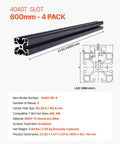 4PCS 23.6 in (600 mm) T Slot 4040 Aluminum Extrusion Profile, European Standard Anodized Linear Rail in Black