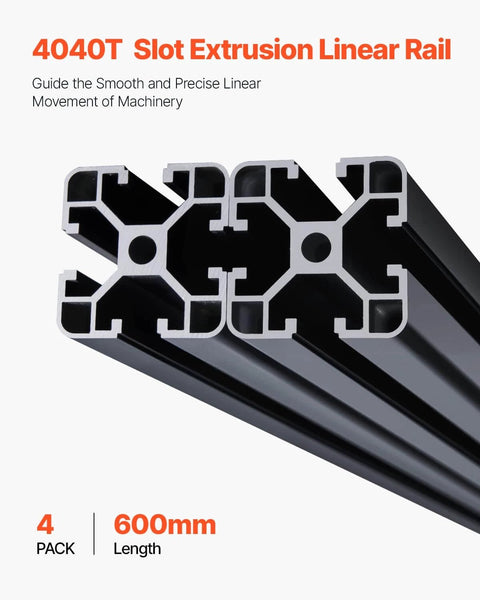 4PCS 23.6 in (600 mm) T Slot 4040 Aluminum Extrusion Profile, European Standard Anodized Linear Rail shown in black