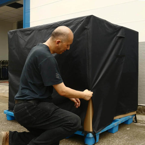Heavy Duty Water Resistant Pallet Cover With 420D Oxford PU Coated Fabric, Double Stitched Top, Zipper Closure, Installed