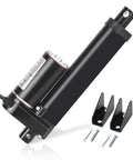 Beefy 1000N DC linear actuator outdoor, black aluminum housing with mounting brackets, 4-inch stroke, ideal for outdoor applications.