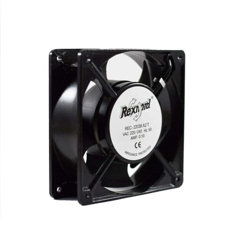 Square 4x4 Inch Aluminum Die Cast Exhaust Fan Panel Mount in Black with 22038 A2 T Model PBT Impeller Sleeve or Ball Bearing