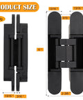 Hidden Door Hinges 2 Pack 6 Inch Black Heavy Duty Concealed Hinges For Secret Doors And Bookcase Doors product size details.