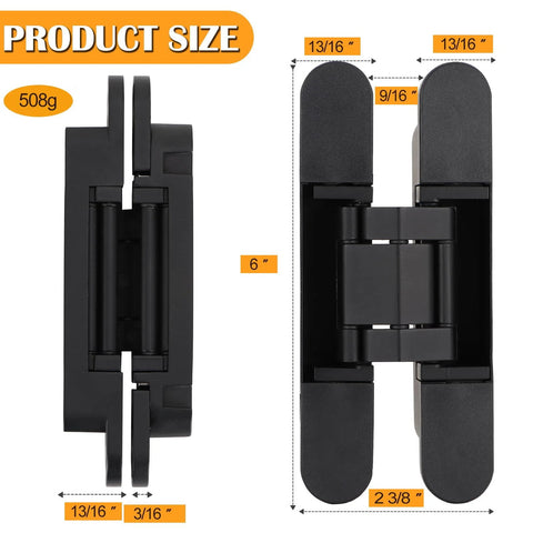 Hidden Door Hinges 2 Pack 6 Inch Black Heavy Duty Concealed Hinges For Secret Doors And Bookcase Doors product size details.