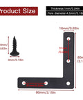 ✝️ 20pcs Black L Flat Shape Braces Corner Bracket, 80x80 mm Decorative Corner Brackets Mending Plate, Cold Rolled Steel 90 Dgree Angle Bracket