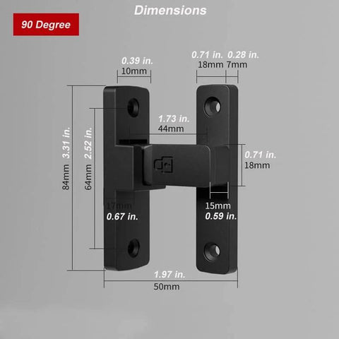 Heavy-Duty Flip Latch Lock 90/180 Degree Sliding/Swinging Door Lock Latch Bolt 90 Degree Black with dimensions