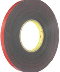 Heavy Duty Automotive Acrylic Plus Attachment Tape Black 0.045 Inch Thick Double Sided Foam Tape With Red Release Liner Half Inch By Sixty Feet OEM Approved Adhesive Core For Rock Solid Bonding And High Stress Applications.