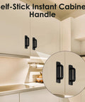 Four Pack Adhesive Cabinet Handles Self Stick Drawer Pulls No Drill Black 4 Inch Stick On Handles installed on kitchen cabinets.