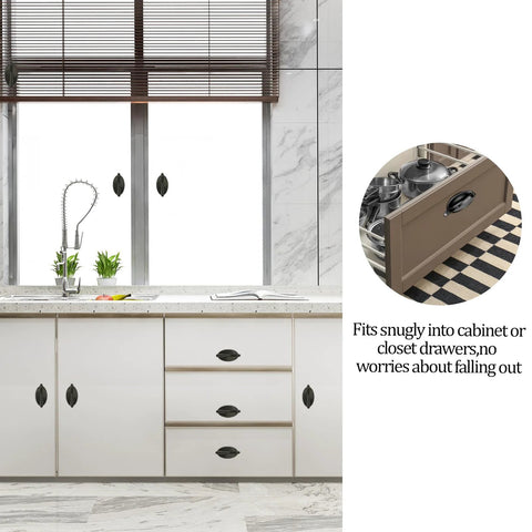 4 Pack Black Adhesive Cabinet Knobs Peel And Stick No Drilling Self Adhesive Drawer Pulls installed on kitchen cabinets