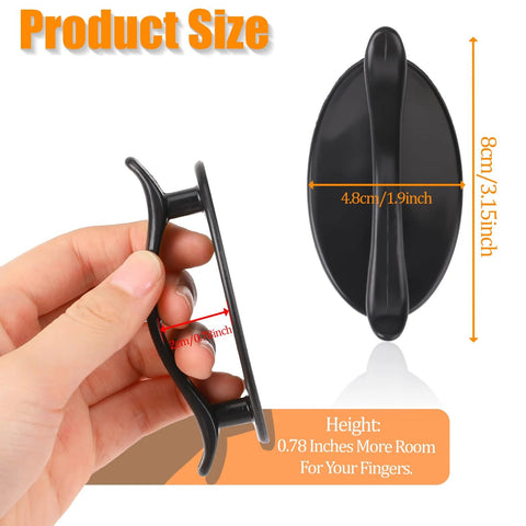 Side view of hand holding one knob from 4 Pack Black Adhesive Cabinet Knobs Peel And Stick No Drilling Self Adhesive Drawer Pulls.