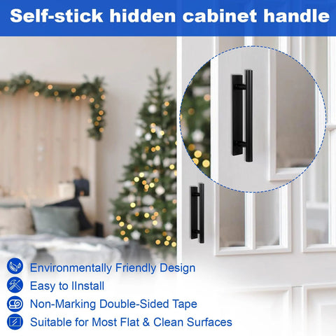 Self Stick Push Pull Drawer Pulls Adhesive Handles For Cabinets And Doors shown on white door in living room
