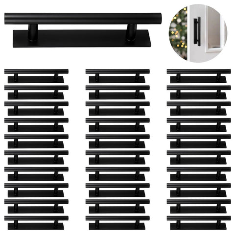 30-piece Self Stick Push Pull Drawer Pulls Adhesive Handles for cabinets, drill-free black handles for doors and wardrobes display.