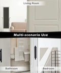 2 Pack Self Adhesive Cabinet Handles And Drawer Pulls, ABS Plastic Push Peel And Stick Door Handles For Cabinets, Drawers, Wardrobes, Black Finish, installed on various doors in living room, bathroom, and bedroom.
