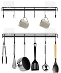 Kitchen Utensil Hanger, Adhesive Utensil Holder Wall Mount Kitchen Rack Rail with 12 Hooks, Space Saving and No Drilling, Black, 2 Pcs