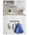 Adhesive Wall Hooks Rack Kitchen Rail, Space Saving Utensil Holder No Drilling Wall Mounted Accessory Hanger with 6 Hooks for Kitchen