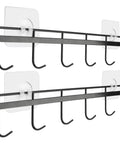 Adhesive Wall Hooks Rack Kitchen Rail, Space Saving Utensil Holder No Drilling Wall Mounted Accessory Hanger with 6 Hooks, Black