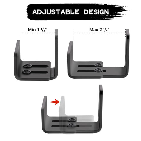 Bottom Floor Guide For Sliding Barn Doors Adjustable U Shaped Wall Mounted Bottom Guide Safe Flat Base Design To Prevent Scratches Easy Installation For Grooved And Non Grooved Doors Suitable For Wardrobe Doors And Cabinets Black showing adjustable gap feature with measurements.