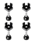 Four Pack 3030 Adjustable Leg Feet in black for 30x30 T-Slot and V-Slot aluminum extrusion, shown from the front.