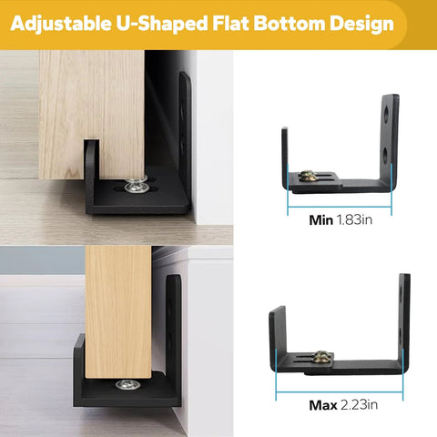 Sliding Barn Door Floor Guide Black Adjustable U Shape Flush Bottom Design Wall Mounted For Doors And Cabinets