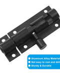 Two Pack 2 Inch Barrel Bolt Latches, Heavy Duty Sliding Door Locks Made From Aluminum Alloy, black finish close-up view