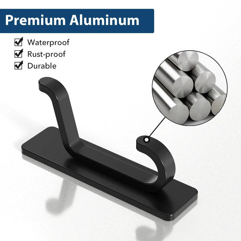 Close-up of Adhesive Wall Hook 4 Pack Heavy Duty Holds Up To 13 Pounds With Double Hook Design Peel And Stick Mount No Drilling Black
