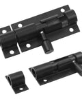 Two Pack 2 Inch Barrel Bolt Latches, Heavy Duty Sliding Door Locks Made From Aluminum Alloy, black, front view of latches.