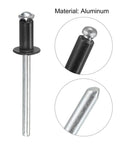 Aluminum Blind Rivets 5mm By 10mm Open End Flat Round Head Black 25 Pcs Pack For Metal Plate And Leather Jointing Durable Quick Secure Rivets By Uxcell, showing close-up details and aluminum material.