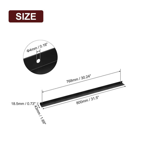 Dimensions of 5 Pack 31.5 Inch Cabinet Edge Finger Pulls Black Aluminum Alloy detailing 800mm length with 4mm holes.