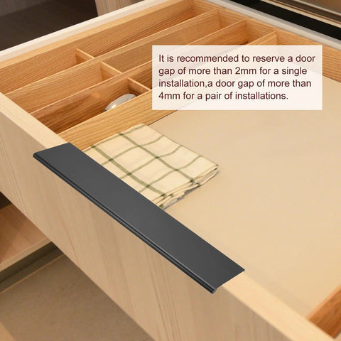 5 Pack 31.5 Inch Cabinet Edge Finger Pulls Black Aluminum Alloy Back Mount Hidden Drawer Edge Handles on wooden drawer