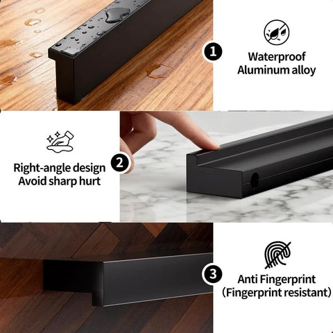 Image showing waterproof, anti-fingerprint 5 Pack 192mm Center Hole Tilted Black Cabinet Handles L Rectangle Aluminum Alloy Pulls.