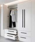 5 Pack 192mm Center Hole Tilted Black Cabinet Handles L Rectangle Aluminum Alloy Pulls on white wardrobe doors