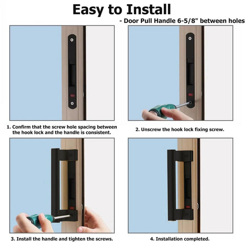 Installation steps for 8 Inch Aluminum Alloy Sliding Glass Door Handle for Patio Doors Replacement Pull Fits Six And Five Eighths Inch Mounting Holes