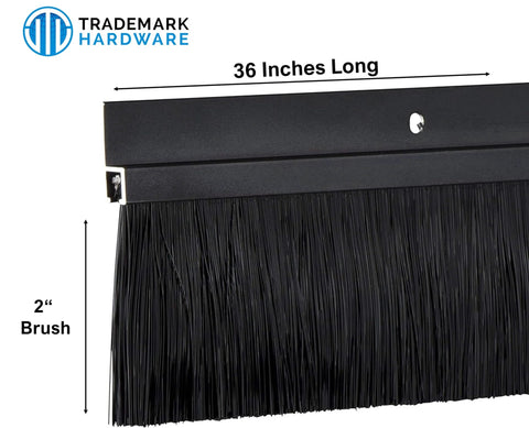 Black Aluminum Door Sweep - 2 Inch Brush x 36 Inch Draft Blocker, Weather Stripping close-up showing brush and length