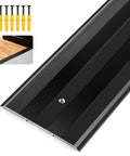 48"L 5"W 0.25"H Extra-Sturdy Aluminum Door Threshold Strip, black with screws and install example, for commercial use